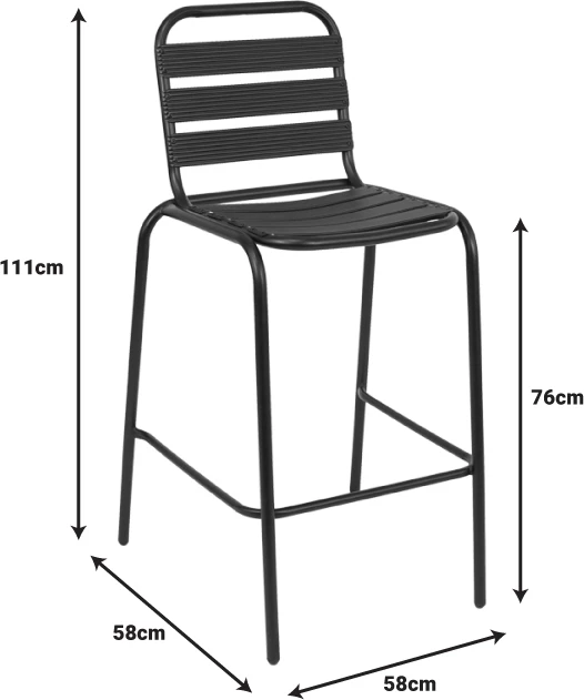 Karrige për bar Sussie, metal i zi me slata alumini, 58x58x111cm