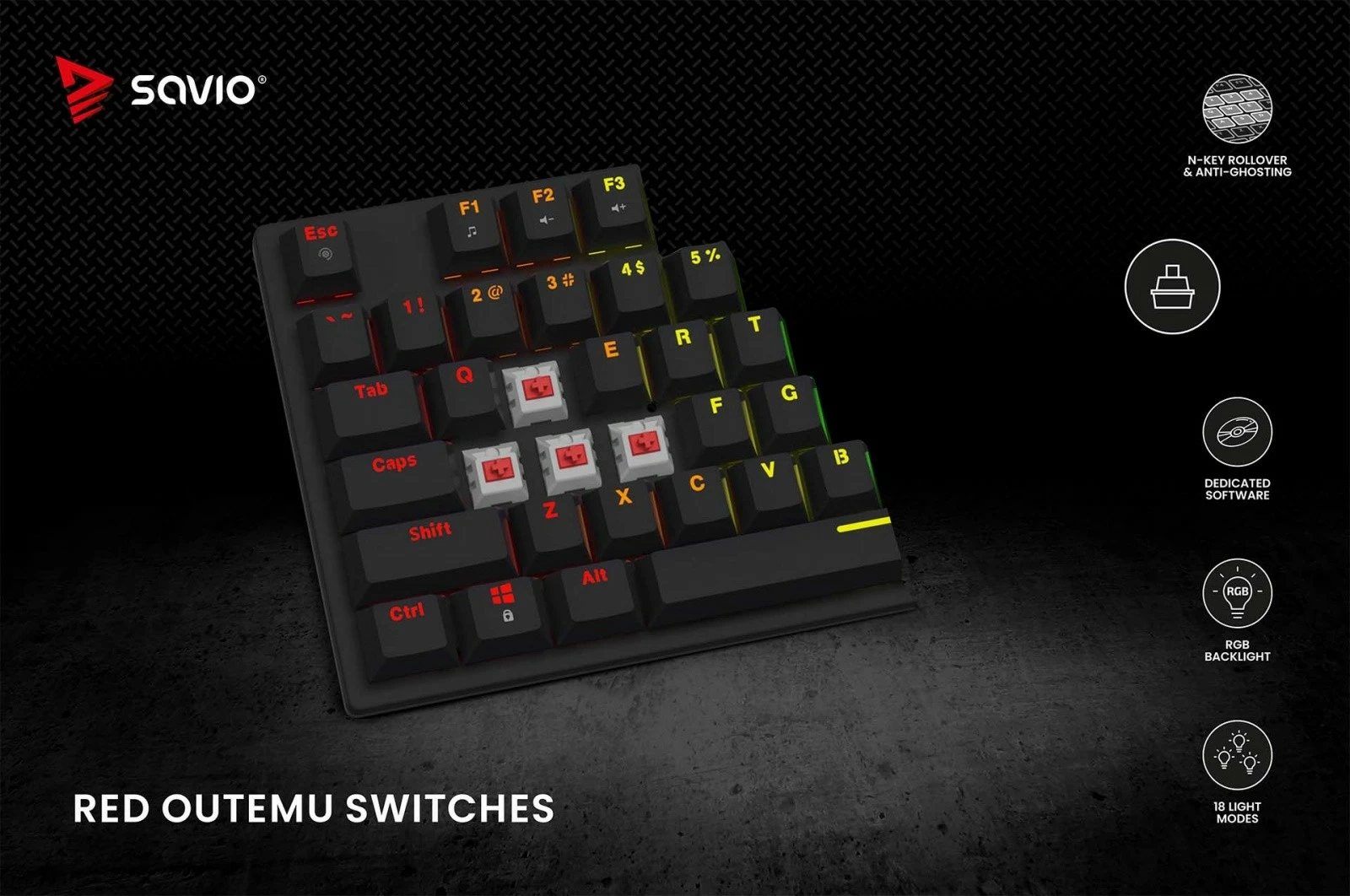 Tastierë mekanike Savio Tempest X2, Outemu Red, RGB, me kabllo, e zezë