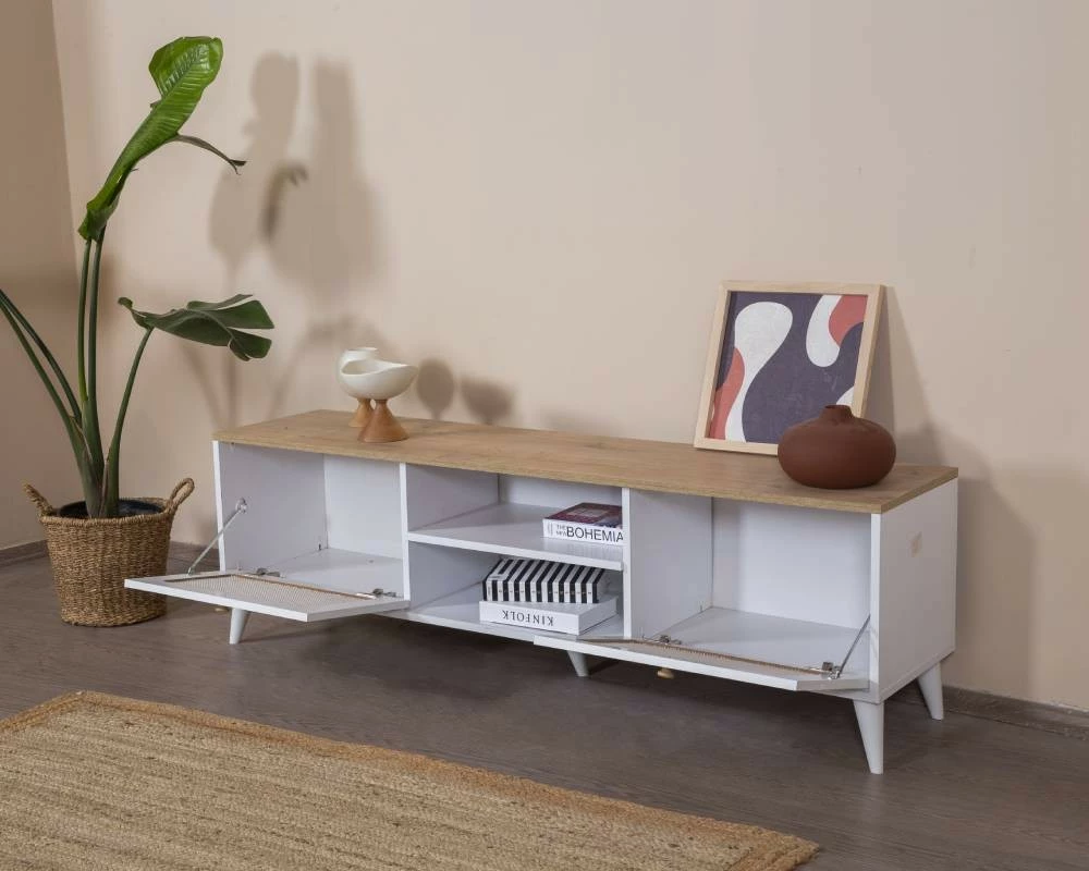 Komodë TV Skye Decor, Calvin, e bardhë dhe lis