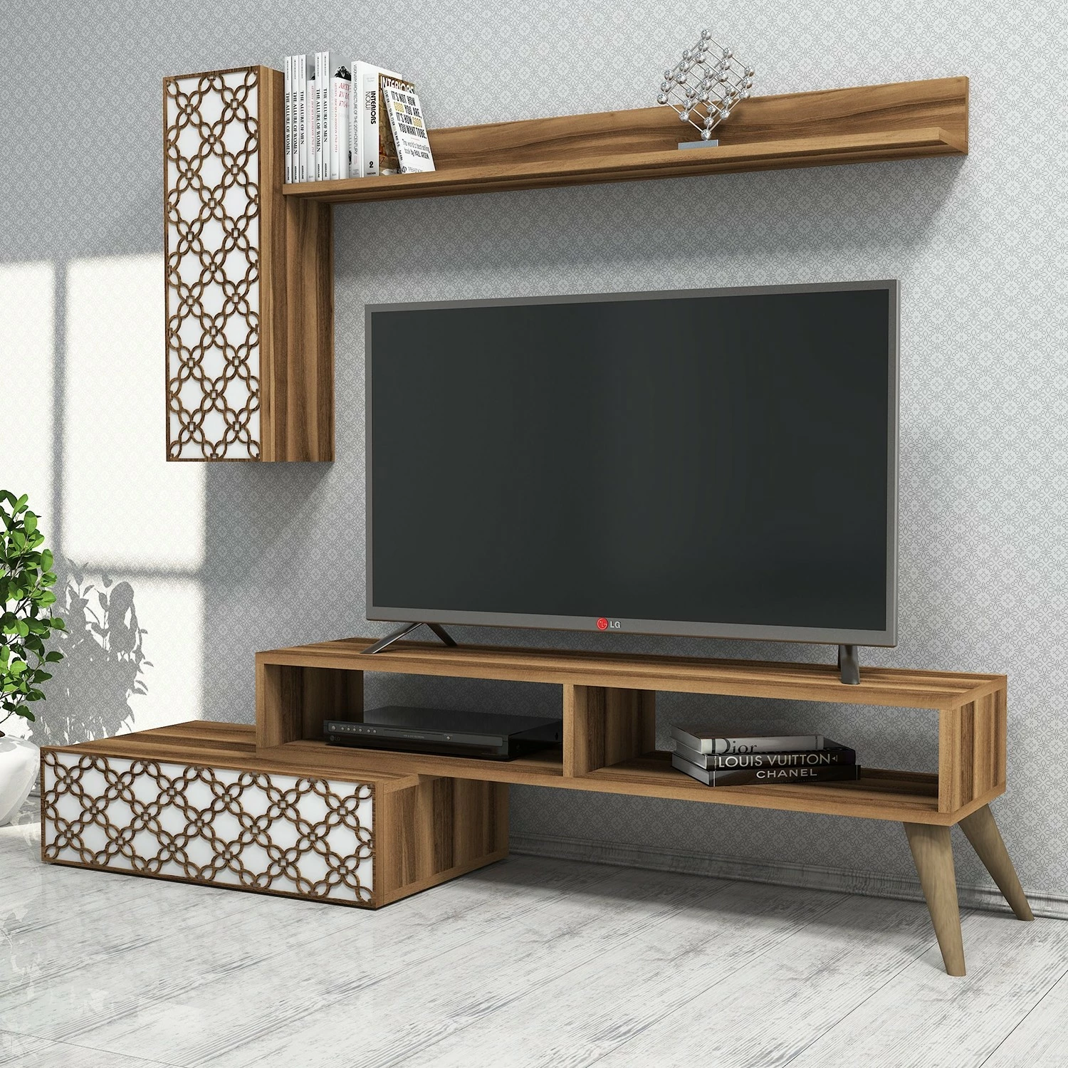 Komodë TV Hanah Home, Planet, ngjyrë arre dhe e bardhë