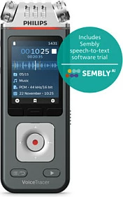 Diktafon Philips DVT 6115, USB 2.0, dalje për kufje, zi/gri