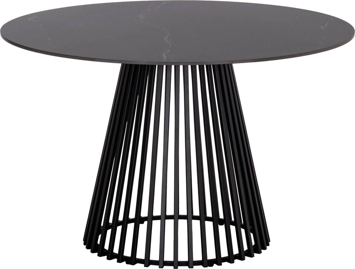 Tavolinë e rrumbullakët ngrënieje MEMNON, sipërfaqe qeramike, bazë metalike e zezë, Φ120x76cm