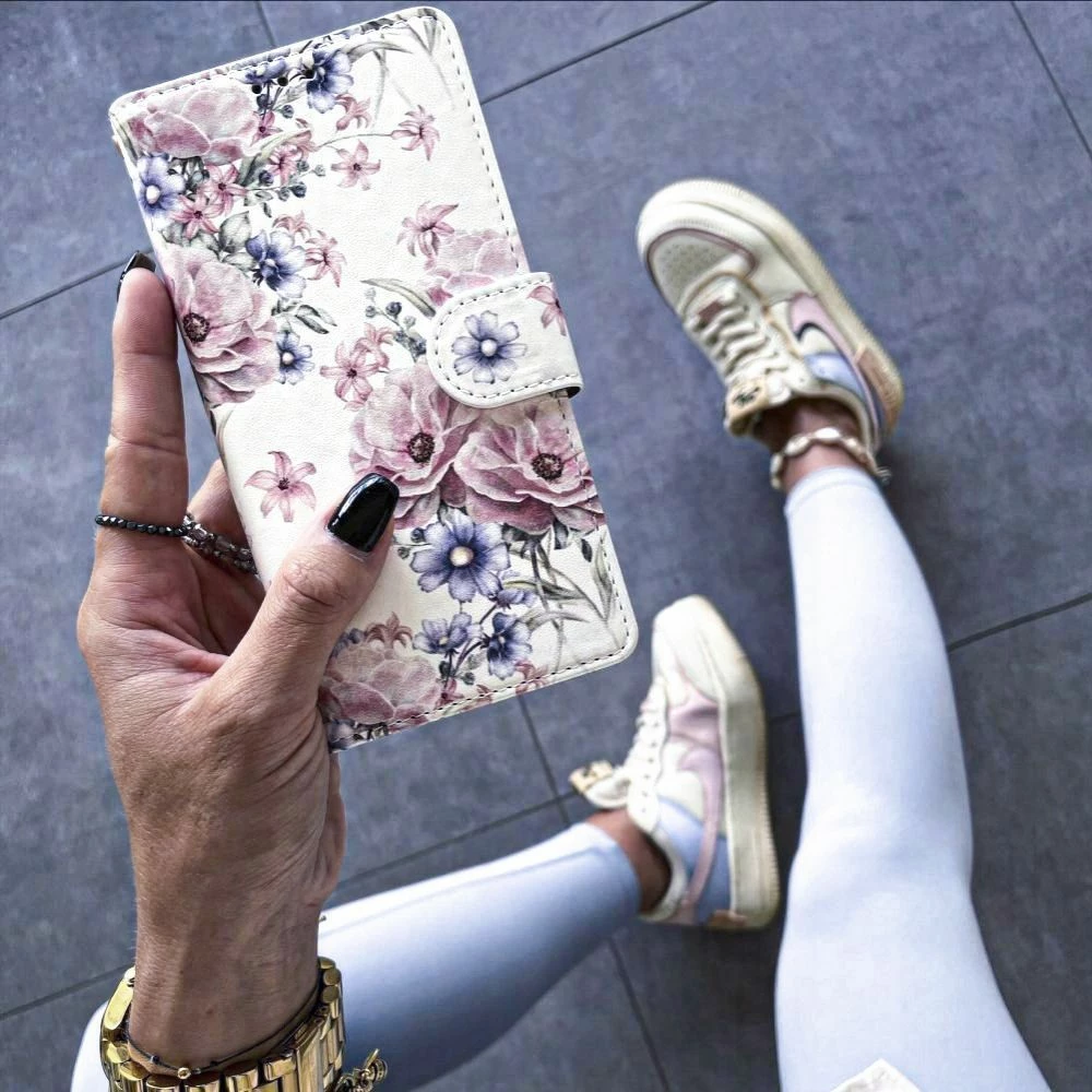Mbështjellës Tech-Protect Wallet për Samsung Galaxy A55 5G, lule rozë