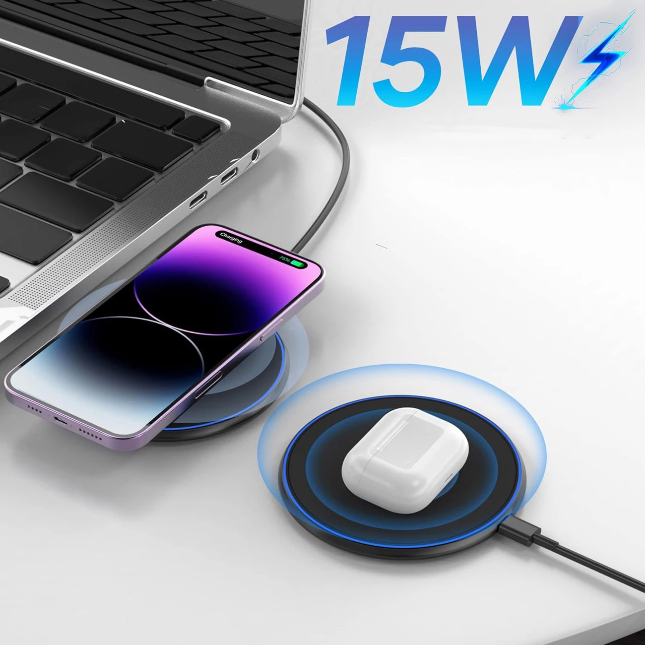 Karikues pa tel Qi 15W, Wozinsky WLI-01Y, me kabllo USB-C, i zi
