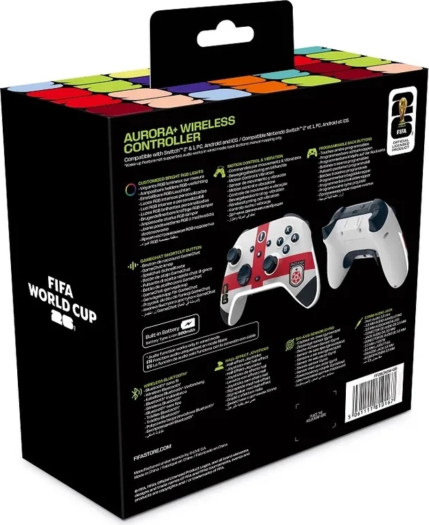 Kontroller wireless DRAGONSHOCK Aurora+ FIFA World Cup 26, kompatibil me Switch/Switch OLED/Switch 2/PC/Mobile, Hall Effect, RGB, bateri 800 mAh, England