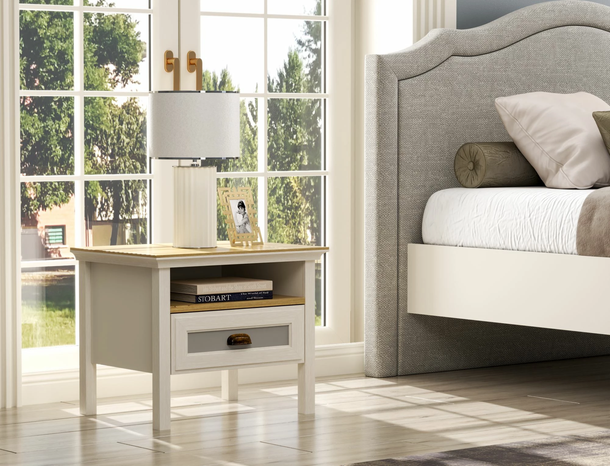 Komodinë nate Skye Decor, FRN-21017, krem, lis, gri