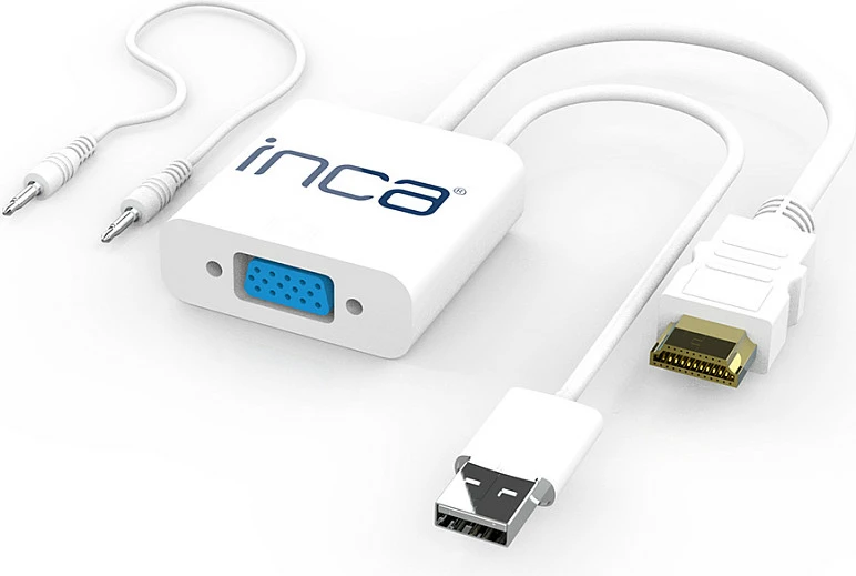 Adapter INCA IVTH-01 HDMI në VGA, me USB dhe kabllo audio, i bardhë