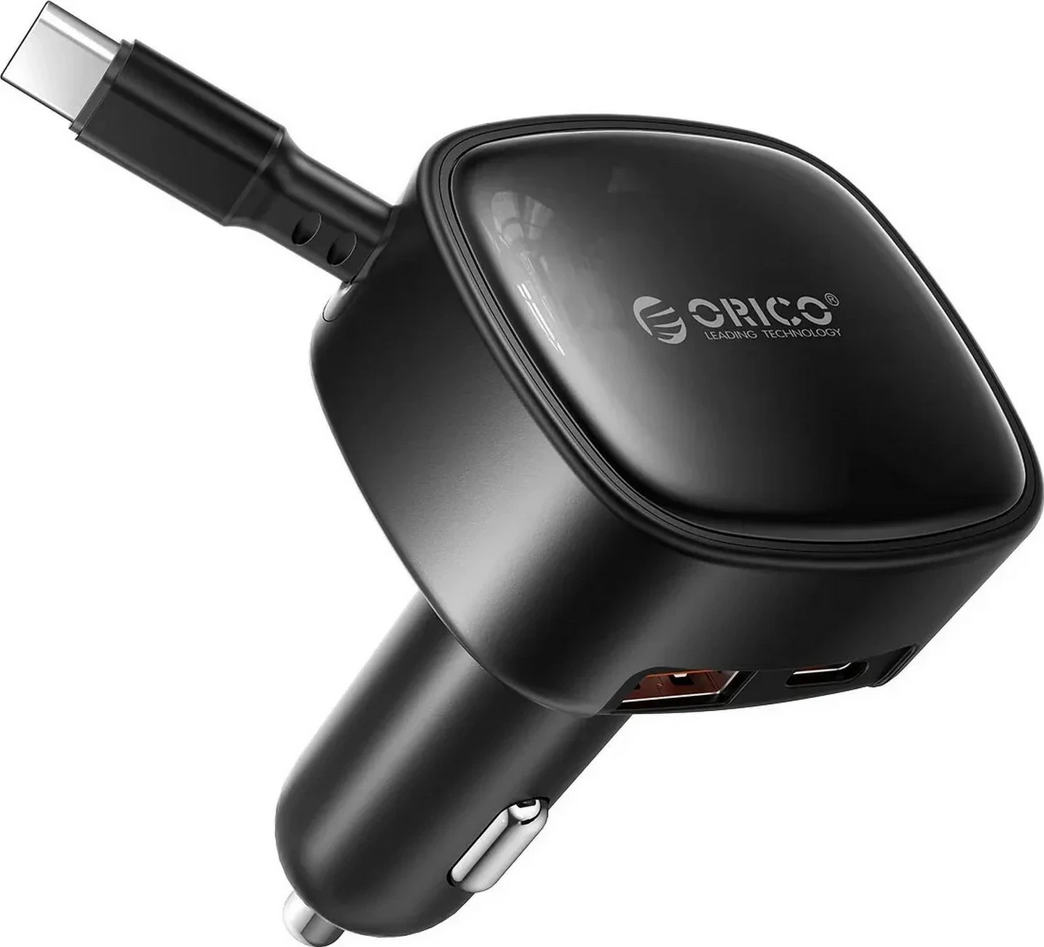 Karikues veture Orico 66W, PD, USB-C/USB-A, kabllo USB-C e tërheqshme, i zi