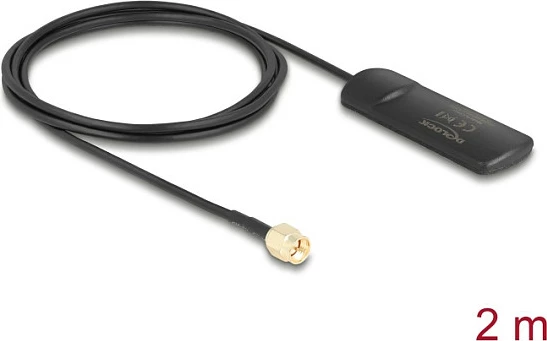 Antenë DeLOCK 12050, SMA, 2 dBi, kabllo 2 m, LTE/UMTS/Wi‑Fi 2.4 GHz, e zezë