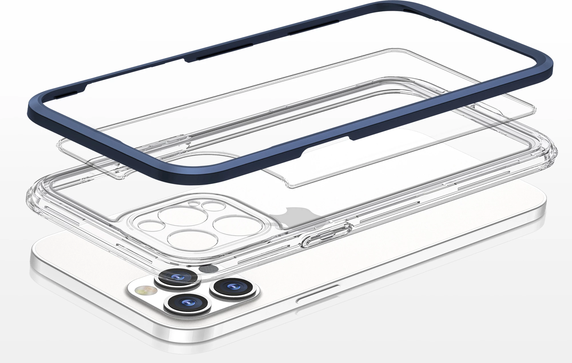 Mbështjellës Hurtel Hybrid Armor Clear 3in1 për iPhone 12 Pro, kornizë kaltër, transparent