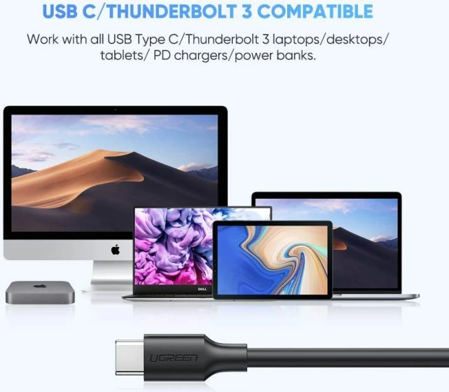 Kabllo UGREEN 20103 USB-C në Micro-B 3.0, 1 m, 5 Gbps, 15 W, e zezë, polybag