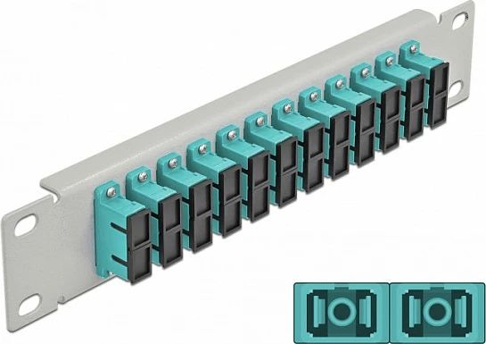 Patch panel fiber optik DeLOCK 10" 12-Port SC Duplex, 1U, MMF, aqua/gri