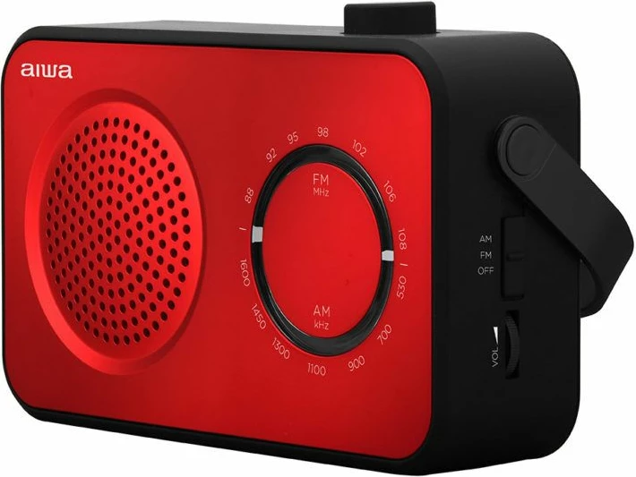 Radio portative Aiwa R-190RD AM/FM, 2 W, dalje për kufje, me rrymë ose bateri, e kuqe