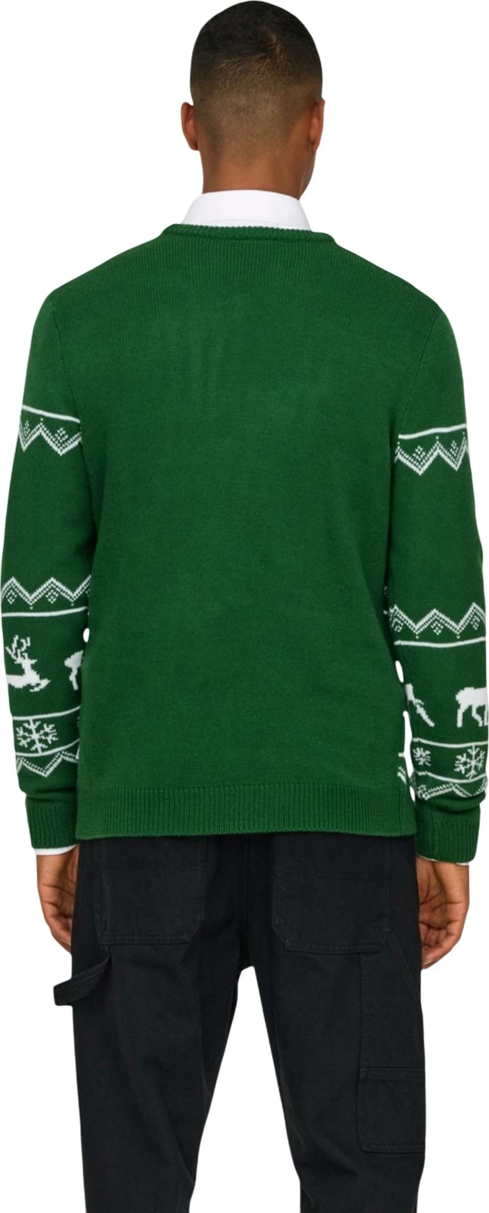 Xhemper për meshkuj Only & Sons ONSXMAS REG 5 ALLOVER CREW KNIT 22031171, i gjelbër [Madhësia: L]
