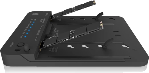 stacion dokimi dhe klonimi disqesh ICYBOX IB-2913MCL-C31, USB 3.2 Gen 2 10 Gbit/s, për M.2 NVMe/SATA dhe 2.5"/3.5" SATA, e zezë