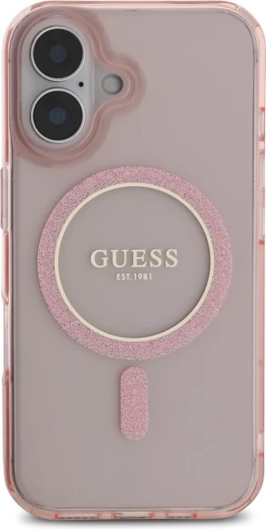 Mbështjellës Guess GUHMP16SHFGEREP për iPhone 16 6.1", hardcase, MagSafe, rozë