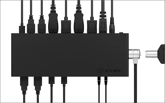 Stacion docking USB-C ICYBOX IB-DK2245AC, dual 4K/5K, 65W Power Delivery, Gigabit LAN, i zi, set me adapter rryme dhe kabllo