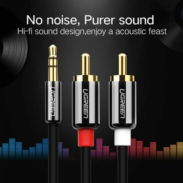 Kabllo audio Ugreen AV116/U GR318 1.5 m Jack 3.5mm n’ RCA (Cinch) x2 e zezë
