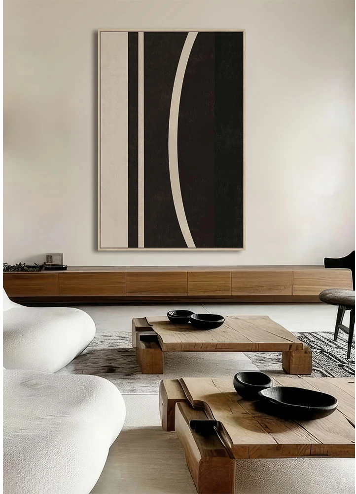 Pikturë dekorative SOLAIRE A me kornizë, kanavacë, kafe e errët, bezhë, dru natyral, 80x120x4cm