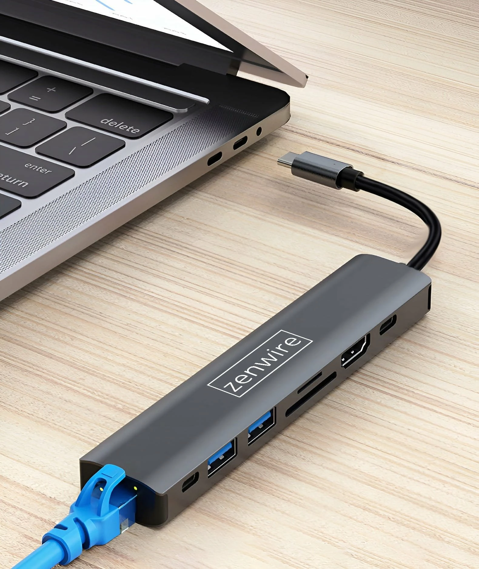 Hub USB-C Zenwire HUB81 8-në-1 HDMI 4K@60Hz Gigabit Ethernet PD 100W, Space Gray