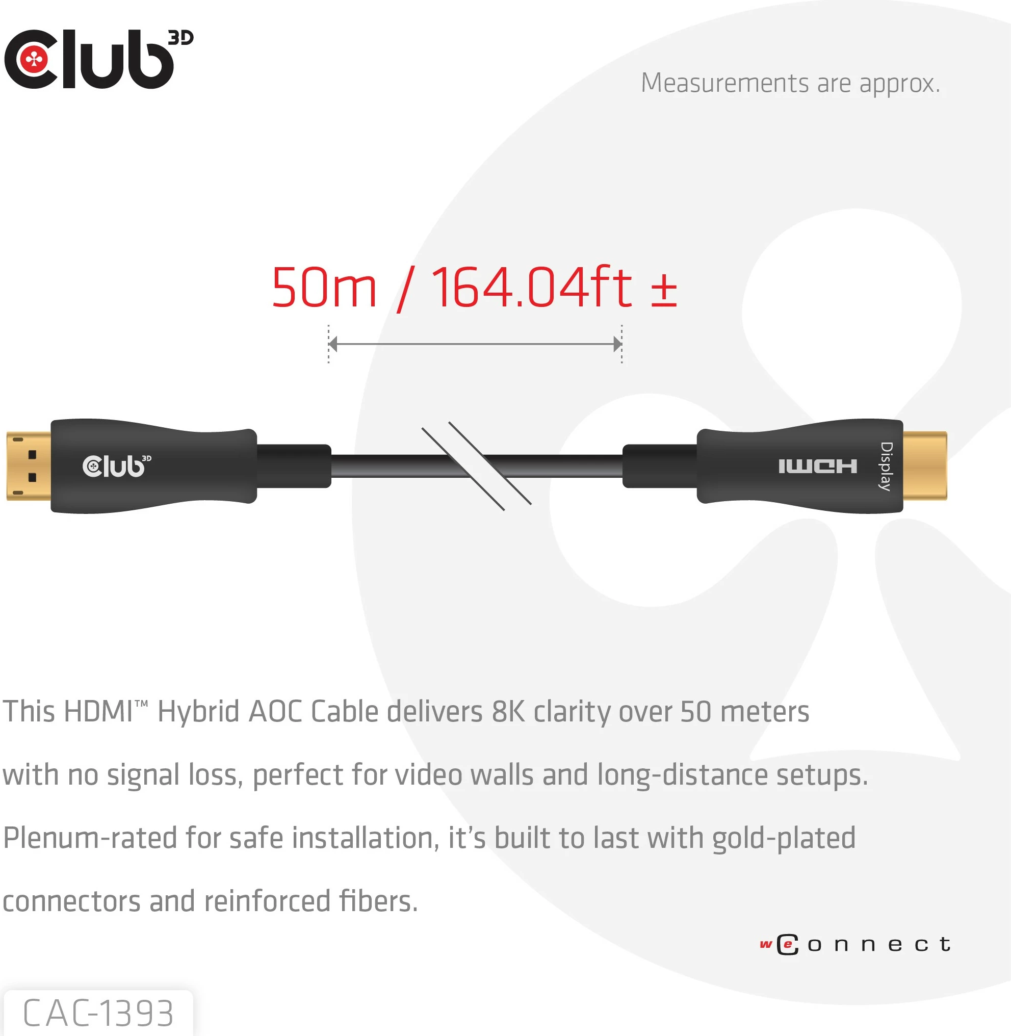 Kabllo HDMI Club3D 2.1, 50m, aktiv optik, 8K60Hz, e zezë
