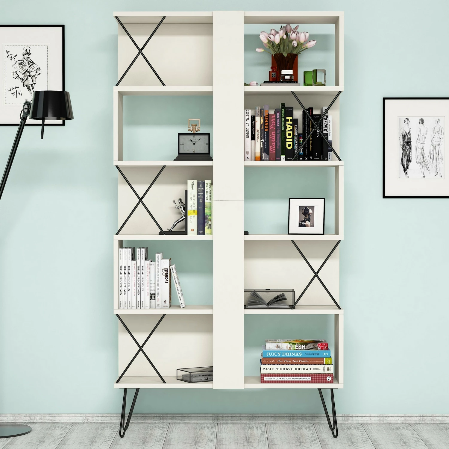 Tavolinë pune me raft librash Skye Decor, ekstra, krem