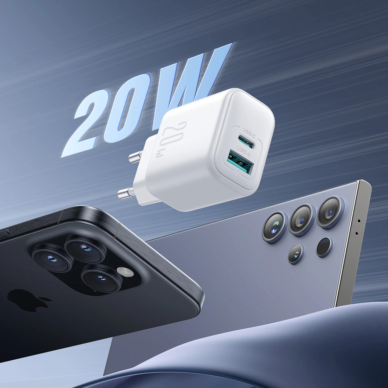 Karikues muri Joyroom JR-TCF21 20W PD/QC 3.0 2 porta USB-C/USB-A prizë UK i bardhë