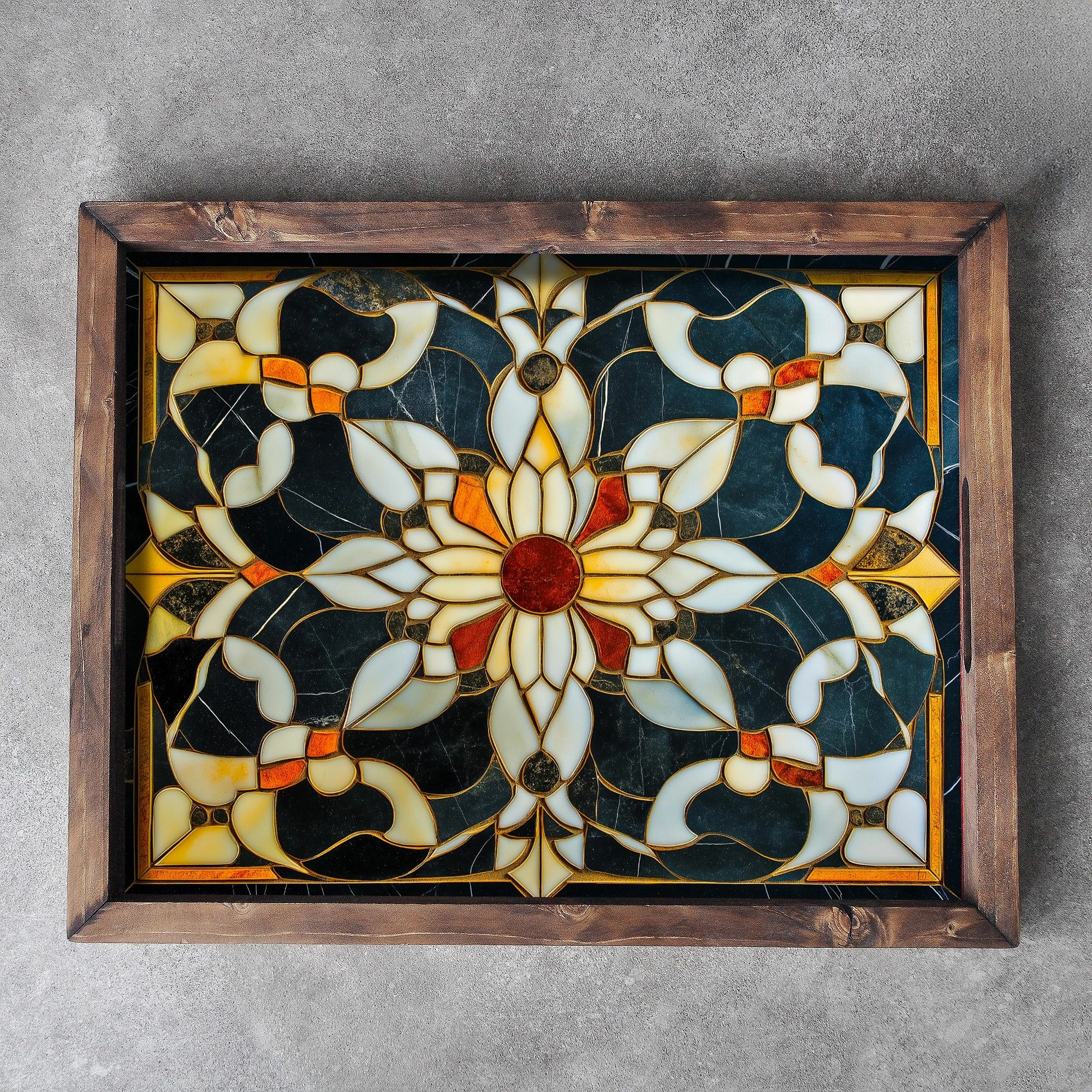 Tabaka dekorative prej druri, shumëngjyrëshe, REF001, 48x38x4cm
