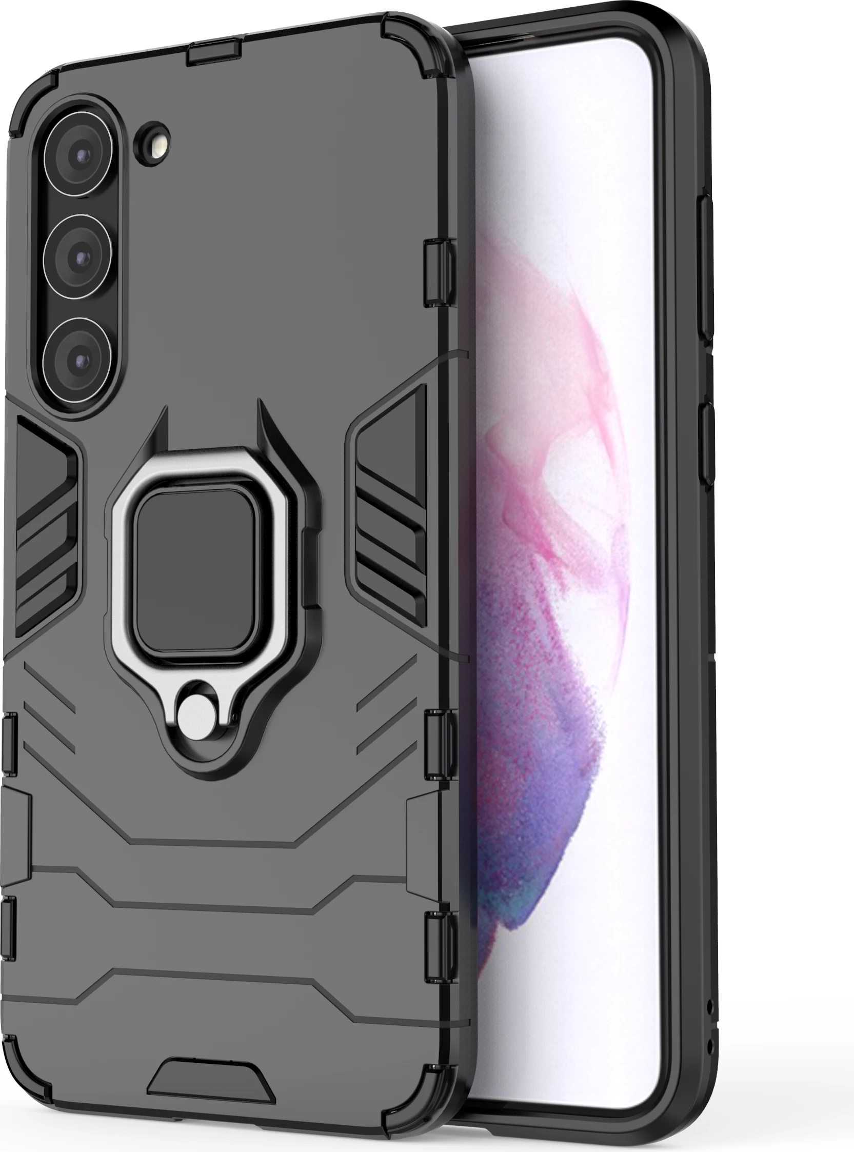 Mbështjellës Hurtel Ring Armor për Samsung Galaxy S23+, me unazë magnetike, i zi