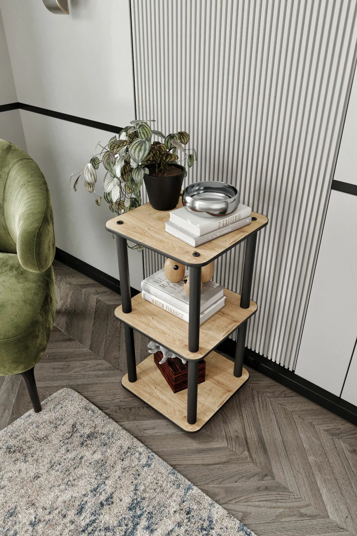 Raft librash Skye Decor, 3 kate, katror, ngjyrë lisi