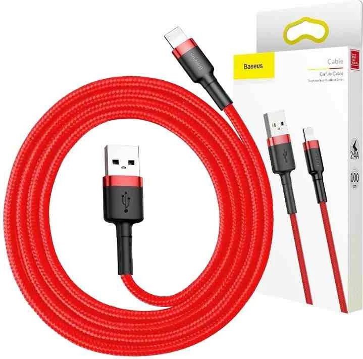 Kabllo USB Lightning Baseus Cafule, 0.5m, 2.4A, e kuqe