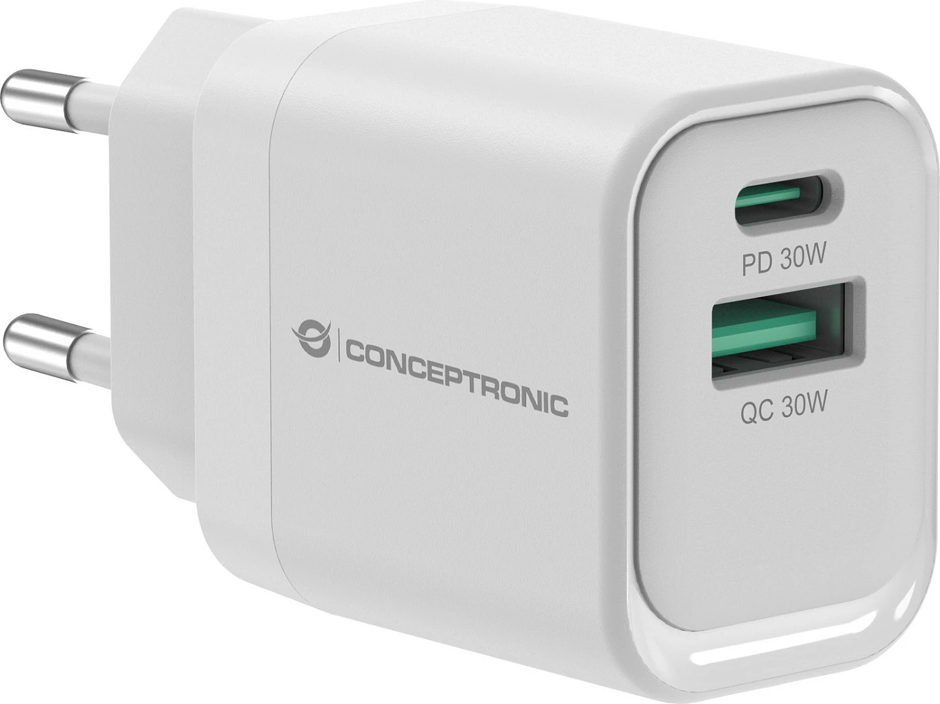 Karikues muri Conceptronic ALTHEA19W33, 33W GaN, 2 porta USB-C PD 3.0 + USB-A QC 3.0, i bardhë