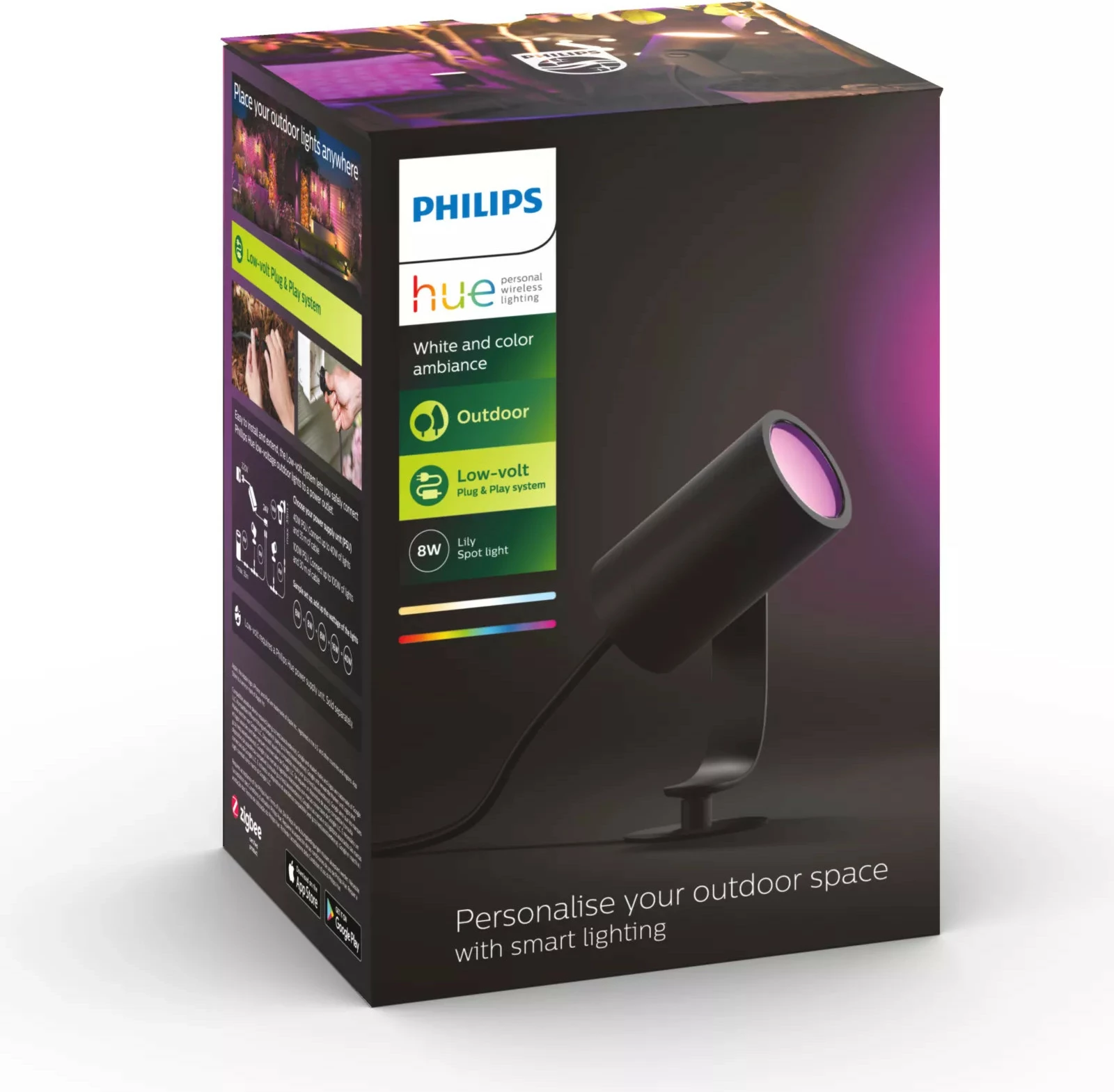 Spot dritë Philips Hue Lily, LED, smart, 8W, alumini, i zi