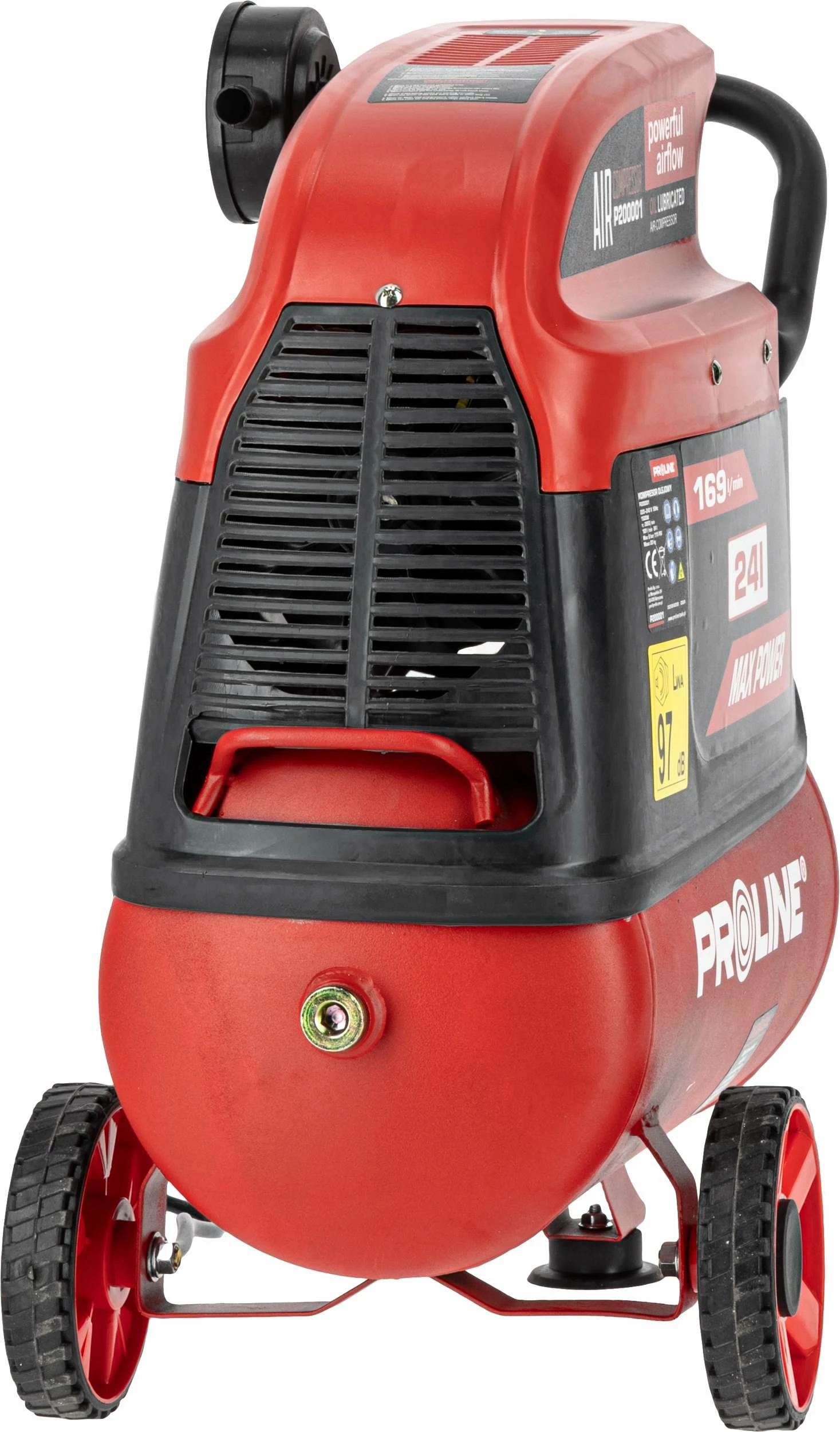 Kompresor ajri me vaj PROLINE P200001 24L 1500W/2HP 8 bar 169 l/min, set me aksesorë