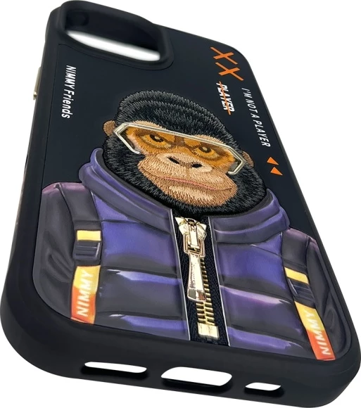 Mbështjellës Nimmy Cool&Cute 2.0 Monkey për iPhone 15 6.1", hardcase, TPU/PC, i zi