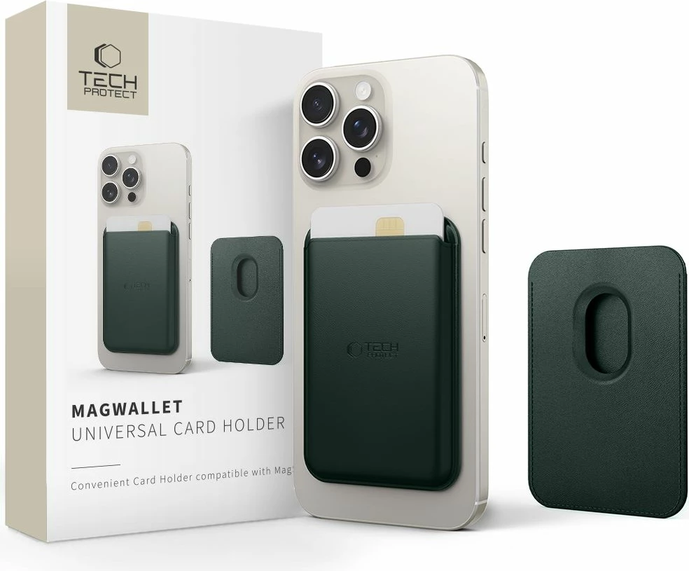 Mbështjellës Tech-Protect MagWallet me MagSafe, mbajtëse universale për karta, e gjelbër