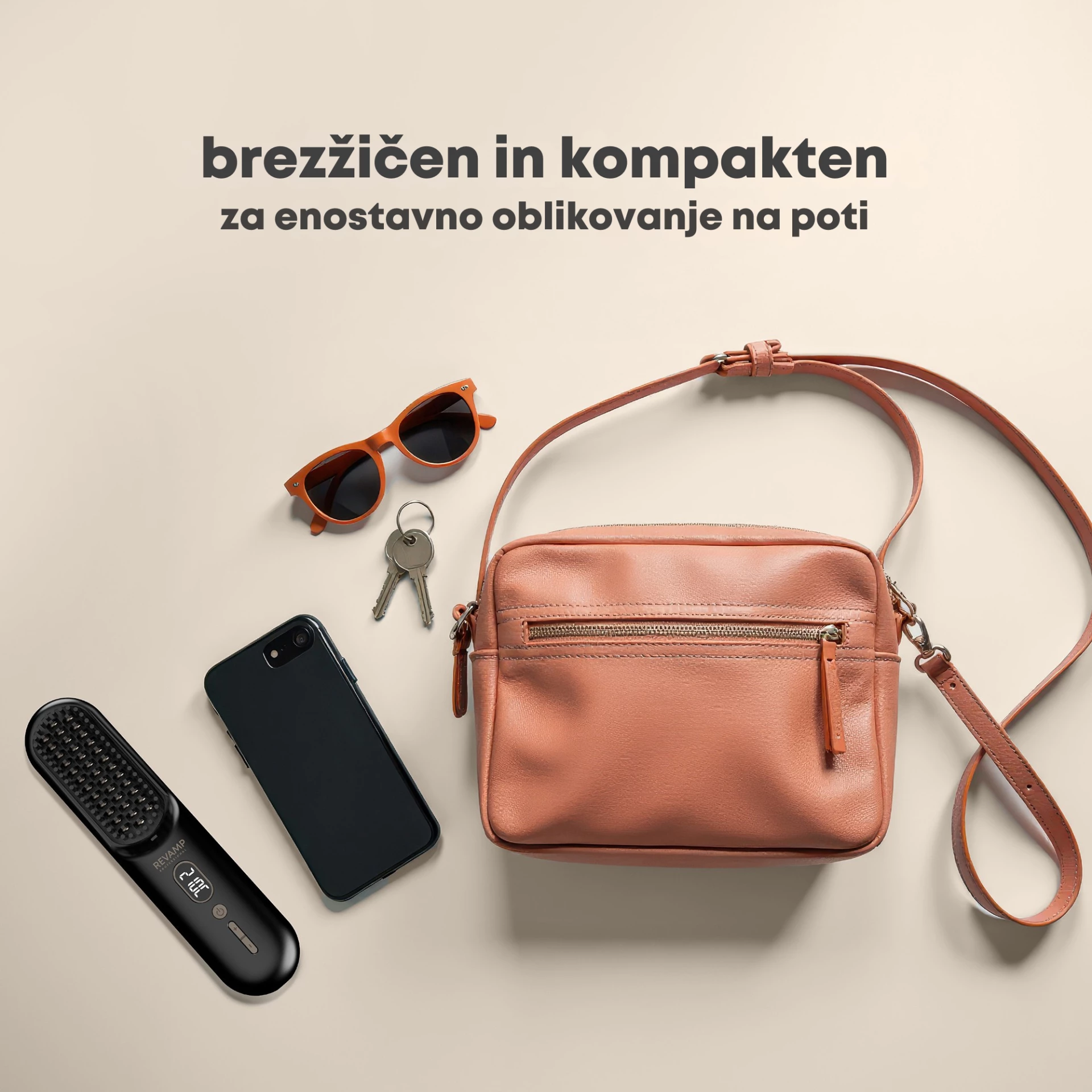 Brushë e nxehtë pa kabllo Revamp Straight & Go BR-1950, jonike, 120–210°C, LCD, e zezë, me çantë udhëtimi + kabllo USB-C