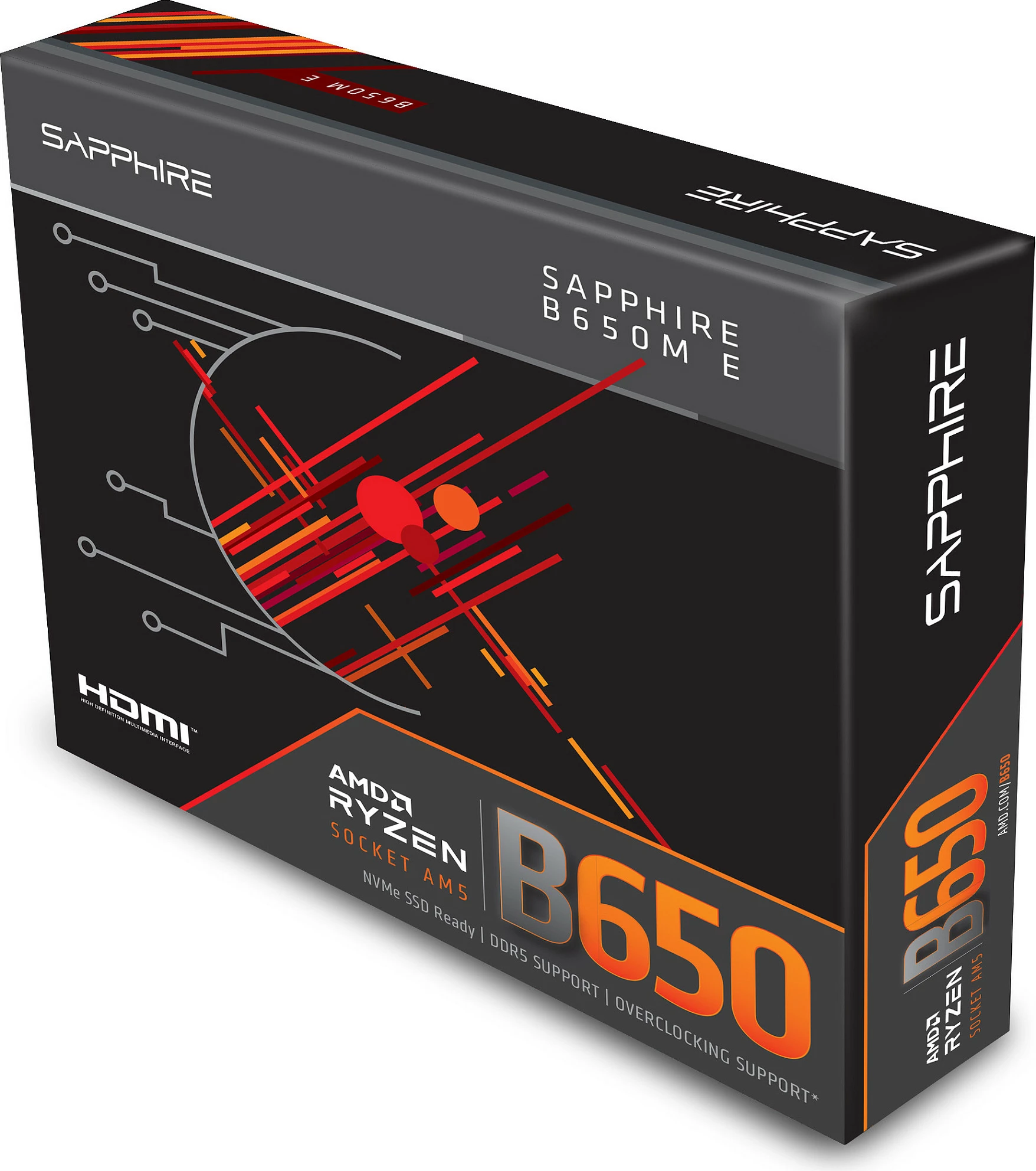 Pllakë amë Sapphire B650M-E, Socket AM5, DDR5 deri 96GB, mATX, 2x M.2 PCIe 5.0/4.0, e zezë/gri