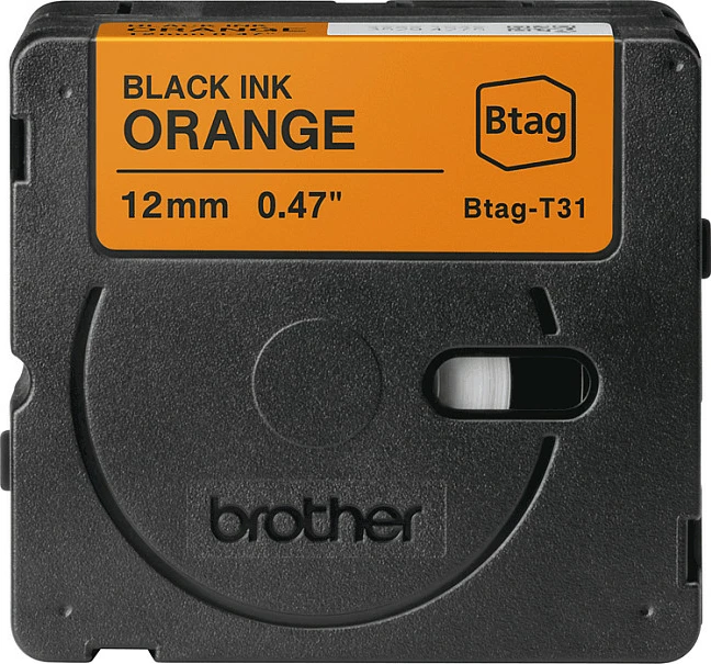 Kasetë shirit etikete Brother P-touch Btag-T31, 12mm x 4m, zi në portokalli
