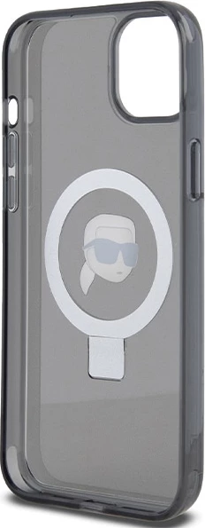 Mbështjellës Karl Lagerfeld Ring Stand Karl Head MagSafe për iPhone 15 Plus / 14 Plus, i zi