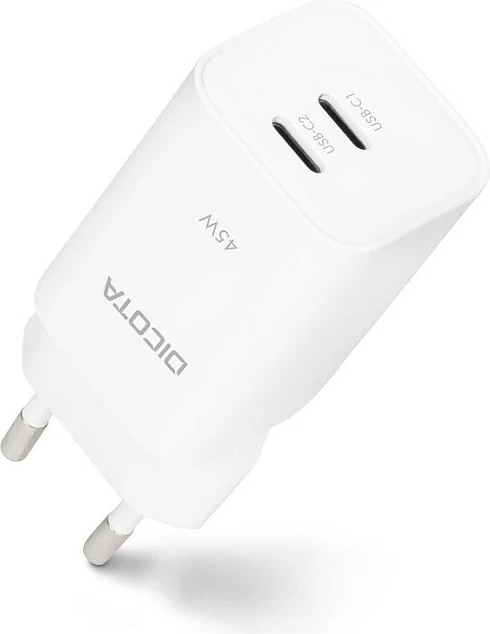 Karikues muri DICOTA 2-port GaN 45W, EU, i bardhë