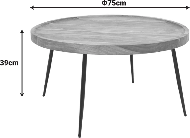 Tavolinë kafeje Tavolo, dru sheesham i fortë, ngjyrë arre, këmbë metalike të zeza, 75x39cm