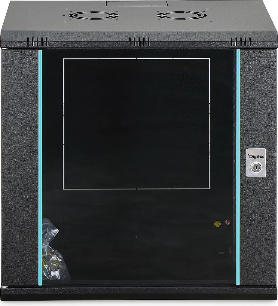 Kabinet rrjeti muror Digitus Dynamic-N 12U, 600x450mm, derë xhami me kyç, i zi