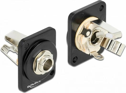 Modul D-Type DeLOCK 6.35mm jack stereo 3-pin, femër, për saldim, i drejtë, zi/argjend