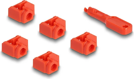 Bllokues porte RJ45 DeLOCK, set 10 copë + çelës, i kuq