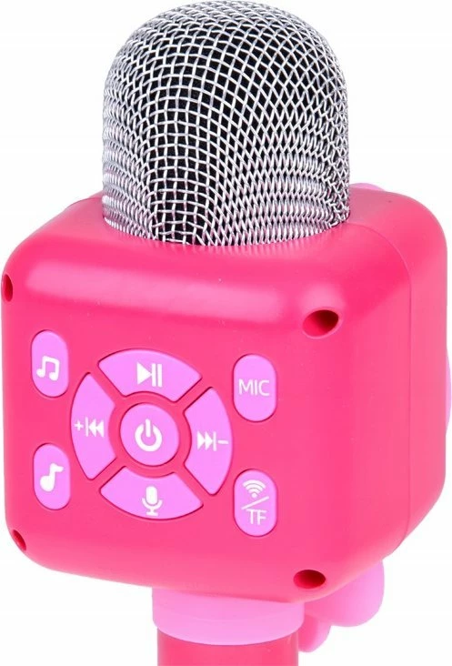 Mikrofon karaoke pa tela Jokomisiada IN0168 me Bluetooth, regjistrim 15s, 1200mAh, 23cm, rozë, set me kabllo USB