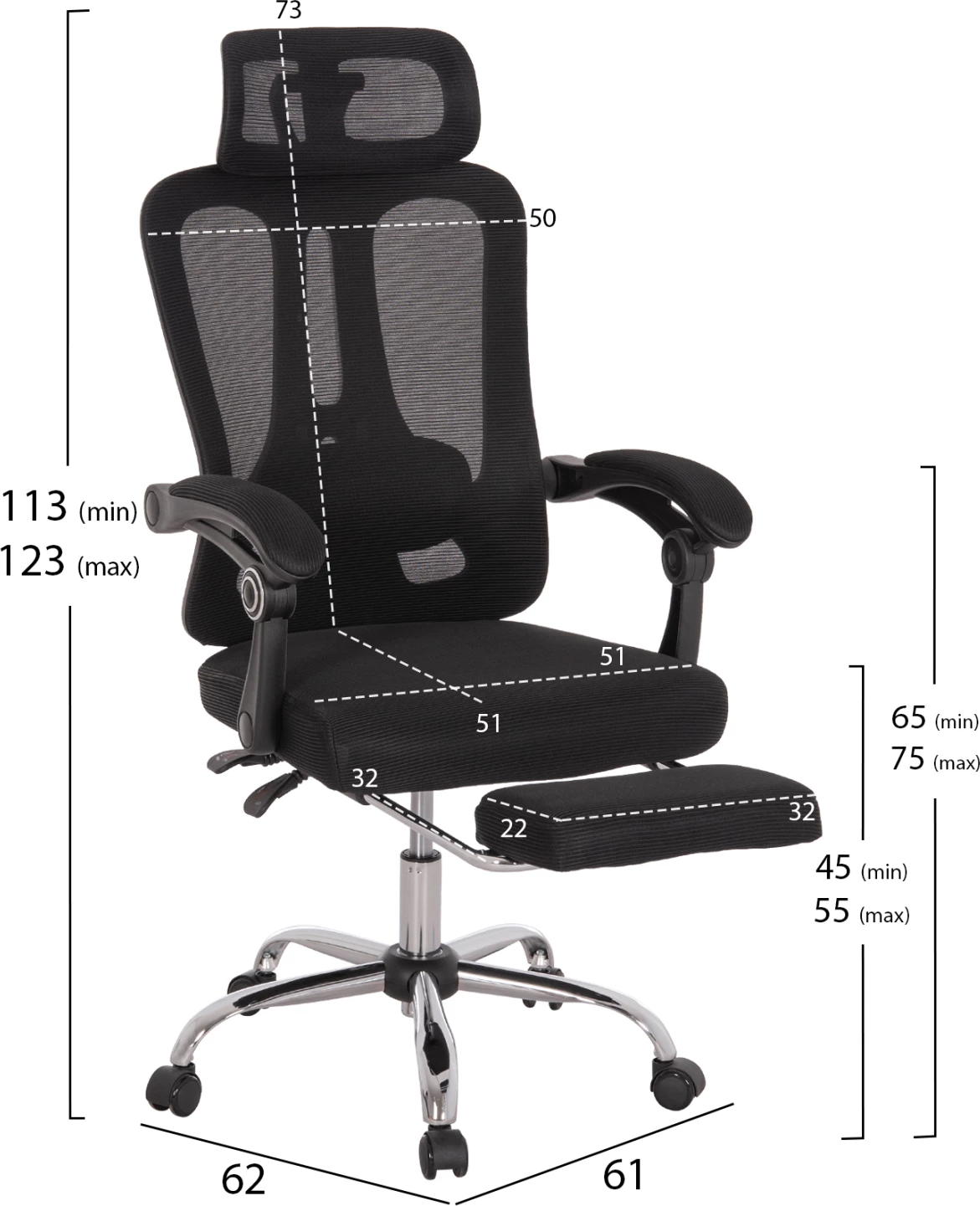 Karrige zyre BARNET, rrjetë e zezë, kornizë najloni, FH18258.01, 61x62x123cm