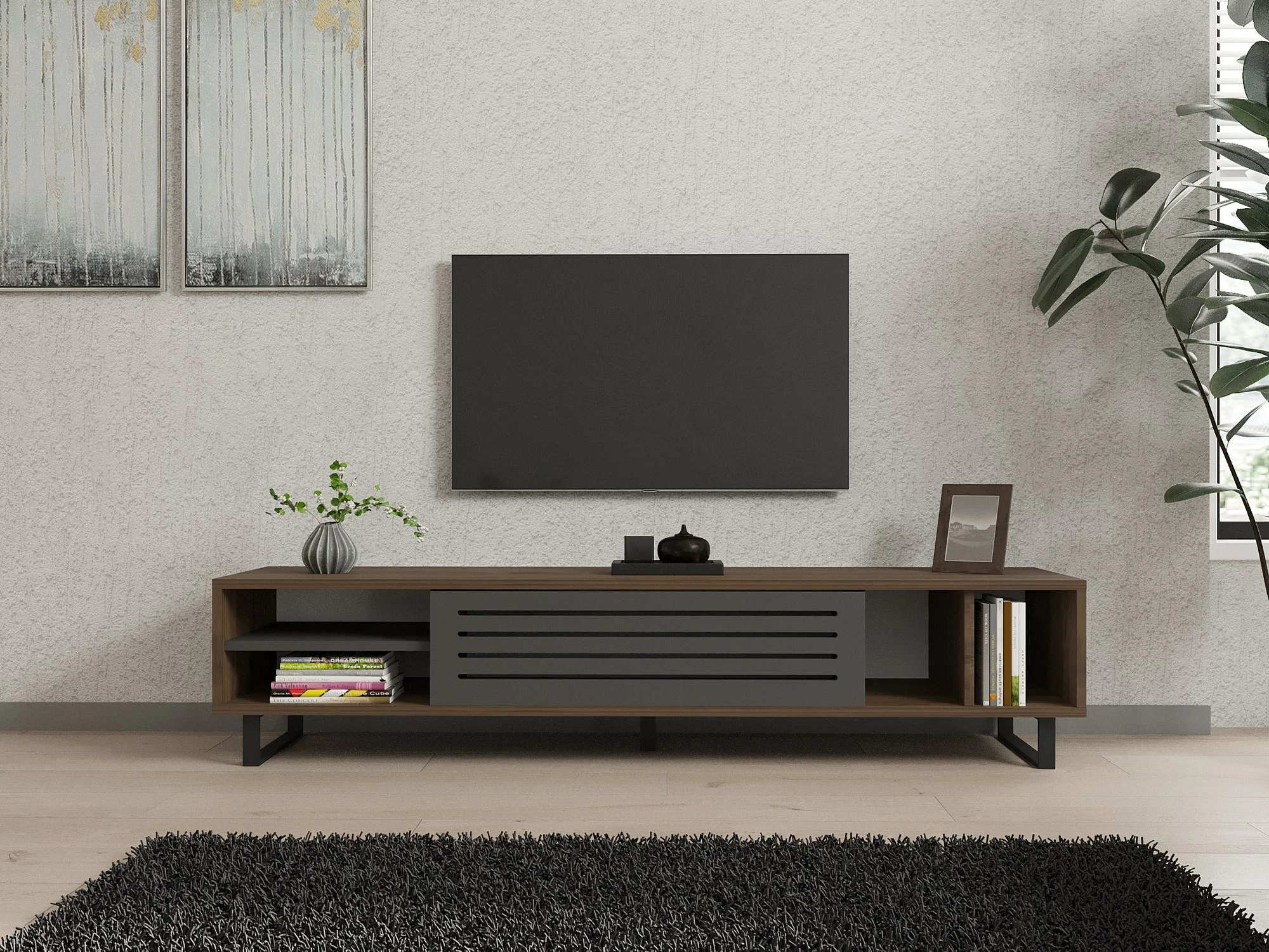 Komodë TV Skye Decor, ngjyrë arrë, antracit