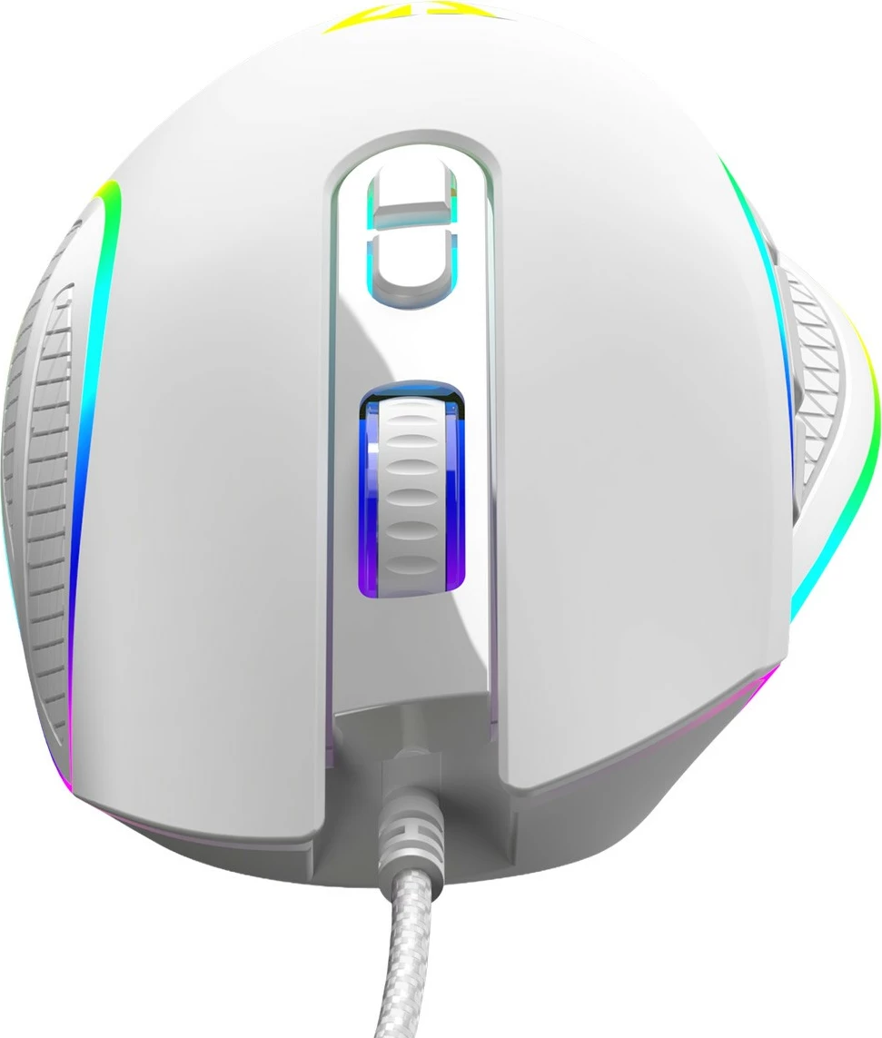 Maus MODECOM Volcano Veles, me kabllo USB, optik, RGB, 800-12800 DPI, 8 butona, bardhë