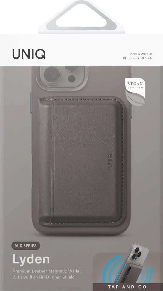 Portofol magnetik për telefon UNIQ Lyden DS me RFID dhe mbajtës, Gri